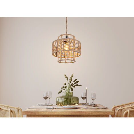 LED Pendelleuchte mit Hanfseil Korbgeflecht Braun, Ø 35cm