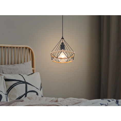 LED Pendelleuchte mit Hanfseil und Drahtgestell Schwarz, Ø 25cm