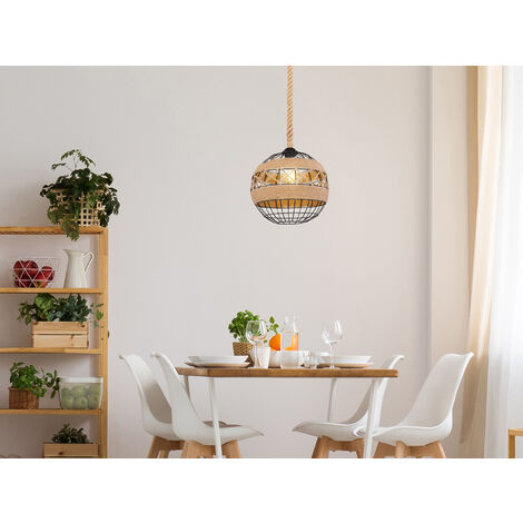 LED Pendelleuchte mit Hanfseil und Drahtkugel Schwarz, Ø 30cm