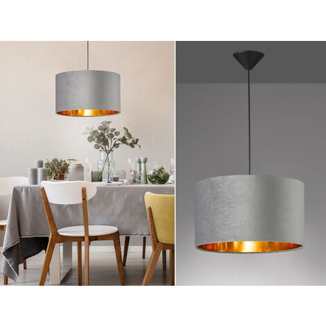 LED Pendelleuchte mit Lampenschirm Samt Grau - innen Gold, Ø 40cm