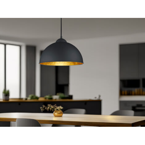 LED Pendelleuchte mit Metall Lampenschirm Schwarz innen Gold, Ø 31cm