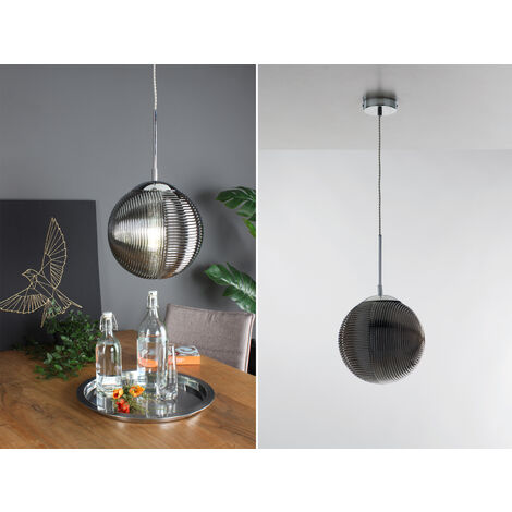LED Pendelleuchte mit Relief Rauchglas Kugel Lampenschirm, Ø 25cm