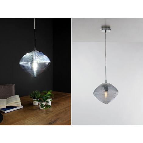 LED Pendelleuchte mit Relief Rauchglas Lampenschirm Blau, Ø 26cm