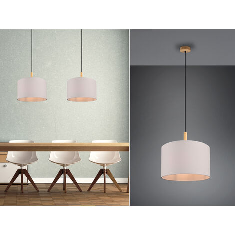 LED Pendelleuchte mit Stoff Lampenschirm Weiß & Holz Baldachin, Ø 40cm