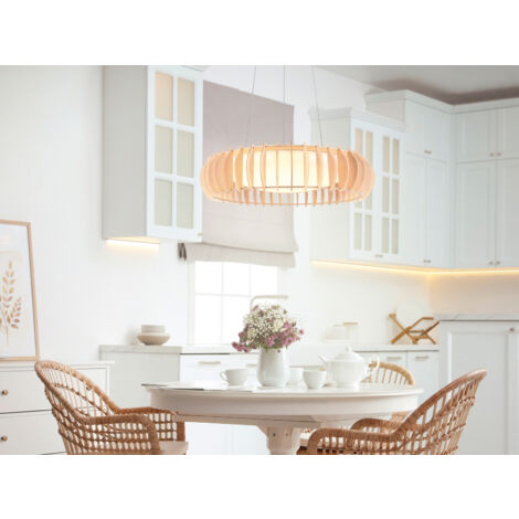 LED Pendelleuchte MONTE Naturholz Lamellen & Fernbedienung, Ø 60cm