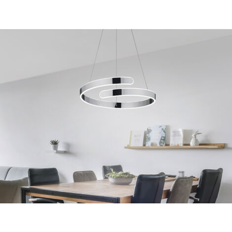 LED Pendelleuchte PARMA Metall Chrom/Weiß 3 Stufen Dimmer Ring, Ø 50cm