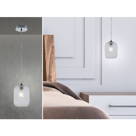 LED Pendelleuchte Relief Kristall Klarglas transparent Klar, Ø 15cm