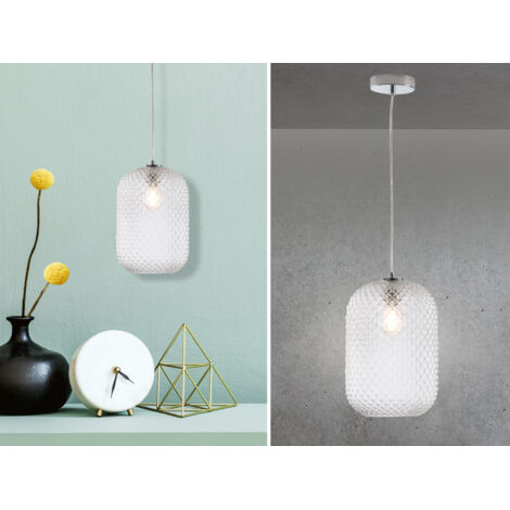 LED Pendelleuchte Relief Kristall Klarglas transparent Klar, Ø 20cm