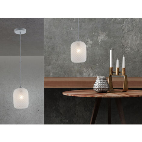 LED Pendelleuchte Relief Kristall Milchglas transparent Weiß, Ø 15cm