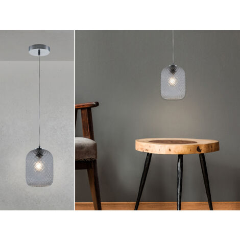 LED Pendelleuchte Relief Kristall Rauchglas transparent Grau Ø15cm