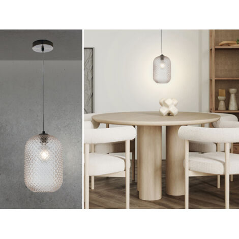 LED Pendelleuchte Relief Kristallglas transparent Amber, Ø 20cm
