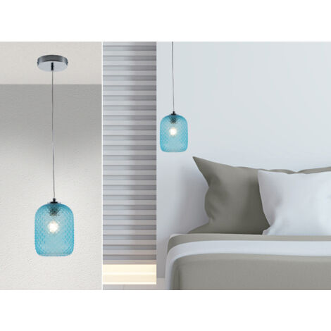 LED Pendelleuchte Relief Kristallglas transparent Blau, Ø 15cm