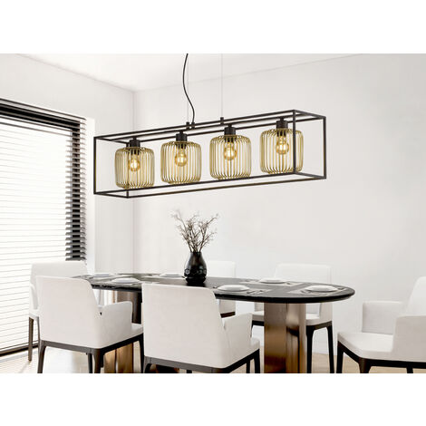 LED Pendelleuchte Schwarz Gold 4-flammig lang, Breite 110cm