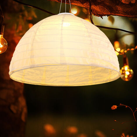 LED Pendelleuchte Solarlampe Außenleuchte Hängelampe weiß Garten, Leinen Kunststoff, Akku, 1x LED warmweiß, DxH 40x30 cm