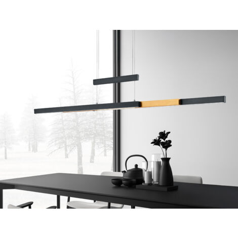 LED Pendelleuchte TRAJAN ausziehbar höhenverstellbar Schwarz Gold, Breite 150cm