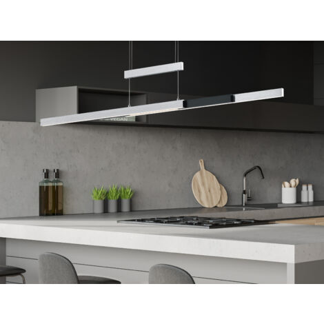 LED Pendelleuchte TRAJAN ausziehbar höhenverstellbar Silber Schwarz, B: 150cm