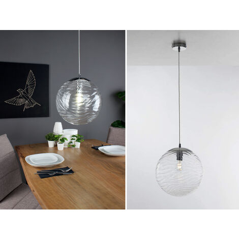 LED Pendelleuchte Wellenmuster Klarglas Transparent Klar, Ø 33cm