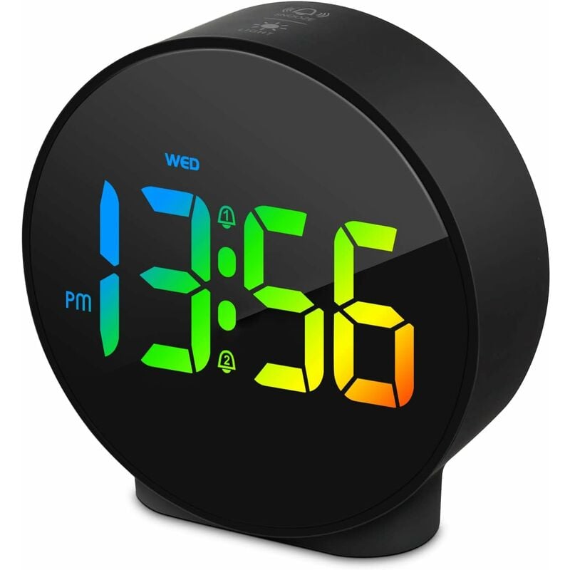 Jusch - led Petit Réveil Digital avec Affiche la Semaine, 2 Alarmes avec Snooze, Luminosité Réglable Petite Horloge Numérique Moderne