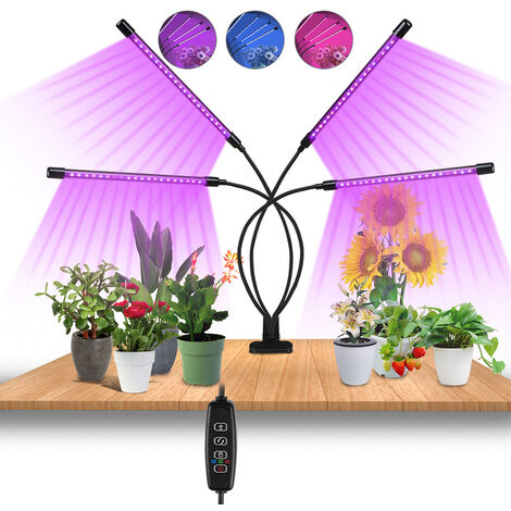 LED Pflanzenlampe 4 Kopf Pflanzenleuchte Pflanzen Vollspektrum Grow Lampe Full Spectrum Wachsen Licht 40W - Schwarz