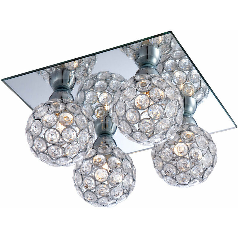 Plafonnier salon lampe miroir spots boule de cristal dans un ensemble comprenant des ampoules LED