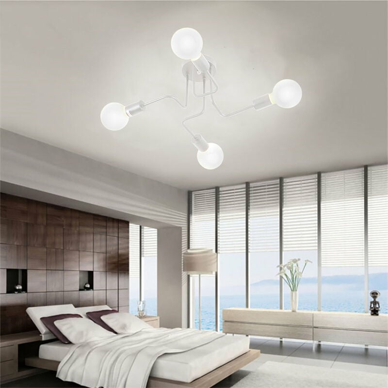 Axhup - E27 Vintage Rétro Plafonnier Bricolage Industriel 4 Tête Blanc