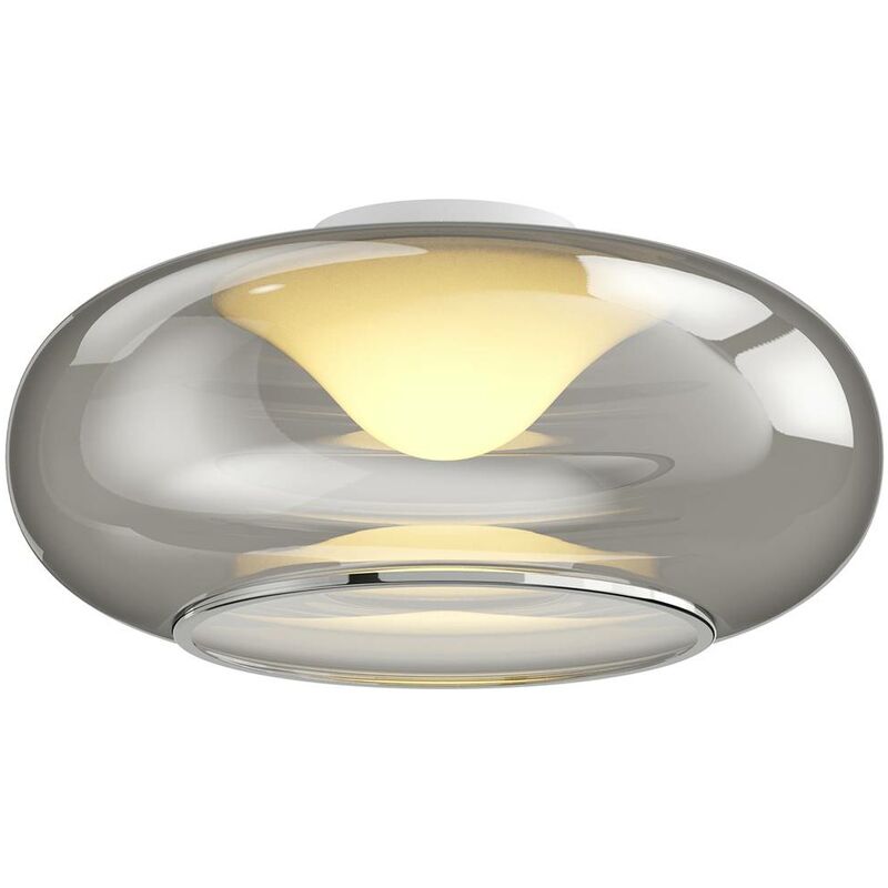 LED Plafonnier 'Mijo' en verre pour chambre à coucher - gris fumée, aspect chromé