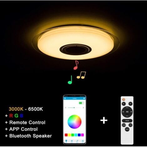 LED Plafonniers Avec Haut-parleur Bluetooth, APP Smartphone et Télécommande,La Luminosité et Les Couleurs Ajustent,Mode RGB, 36W