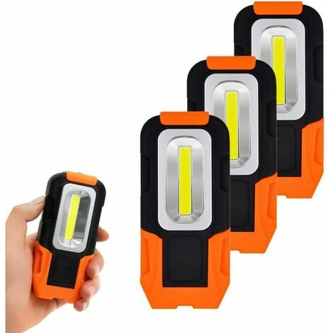 HOOPZI LED Portable Flashlight 3W COB Portable Magnetic LED Flashlight AAA Batteries not Included, Folding Lamp with Magnetic Base and Hook Set of 3 of [Energy Class A +]