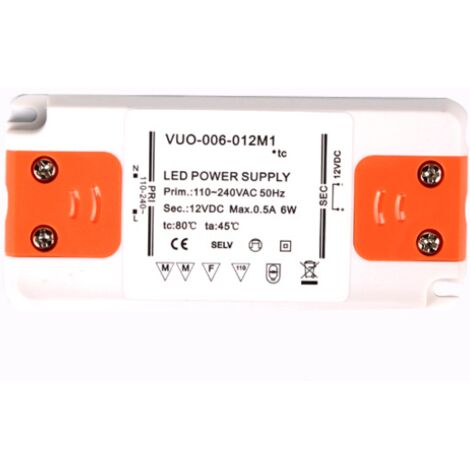 LED Power Supply Transformer - 6W, 12V DC, 0.25A - Constant Voltage for LED Strips and G4, MR11, MR16 LED Bulbs