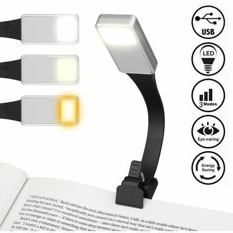 LED Reading Light for Books in Bed at Night, USB Rechargeable Clip on Book Reading Lamp, 3 Level Brightness, Eye Care for Kindles