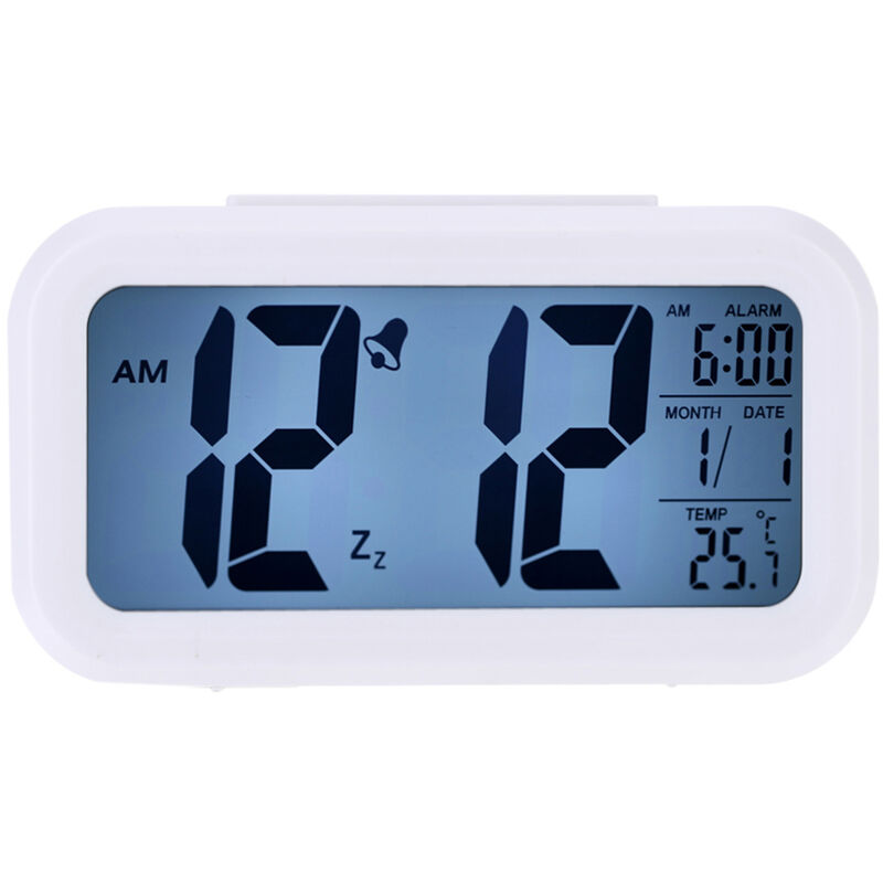 

Happyshopping - LED Reloj despertador digital Repeticion Snooze Sensor activado por luz Luz de fondo Hora Fecha Temperatura Pantalla Blanco