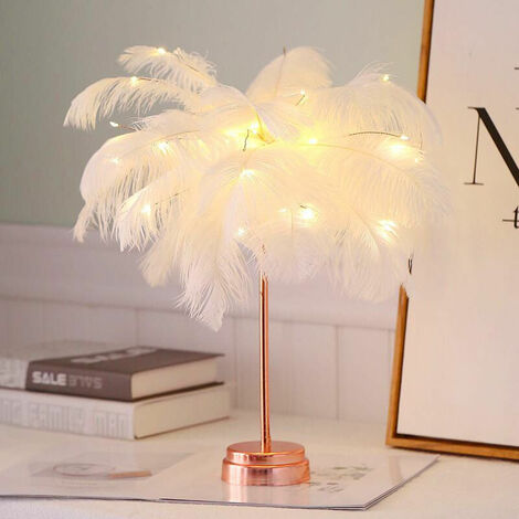 Led remote control feather table lamp battery power creative warm light is girl heart bedside lamp lampshade lamp