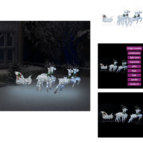 LED-Rentier Schlitten Weihnachtsdeko 100 LEDs Outdoor Silbern - LED-Beleuchtung - Weihnachtsdeko - Rentierfigur - Winterdeko - Außenbeleuchtung