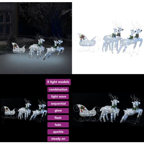 LED-Rentier Schlitten Weihnachtsdeko 100 LEDs Outdoor Silbern - LED-Beleuchtung - Weihnachtsdeko - Rentierfigur - Winterdeko - Außenbeleuchtung - Home & Living
