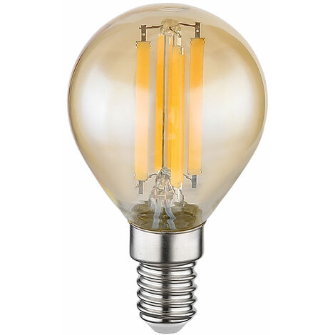 LED Retro Filament Leuchtmittel Vintage Leuchtmittel E14 Kugel Glühbirne, amber Glas, 6 Watt 700 Lumen 3000 Kelvin warmweiß, DxH 4,5x7,8 cm