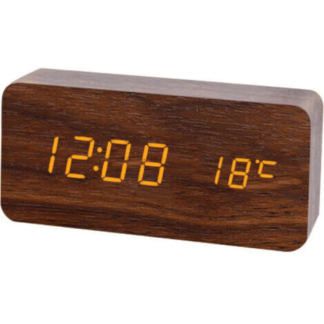 LED Réveil en Bois Numérique Réveil Bureau - Réveil moderne en bois Date Température Affichage Humidité 12/24 Heure - Pour la maison, la chambre à coucher, le bureau (Marron)