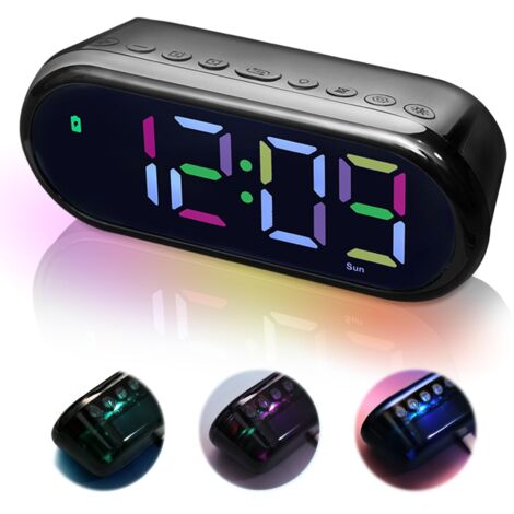 LED Reveil Lumineux Enfant Adultes LED Horloge Digitale Réveil Numérique Horloge Réglable Reveil Numerique LED Reveil Veilleuse Colorée Noir Reveil Ado Fille Garcon Reveil Digital Alarm Clock
