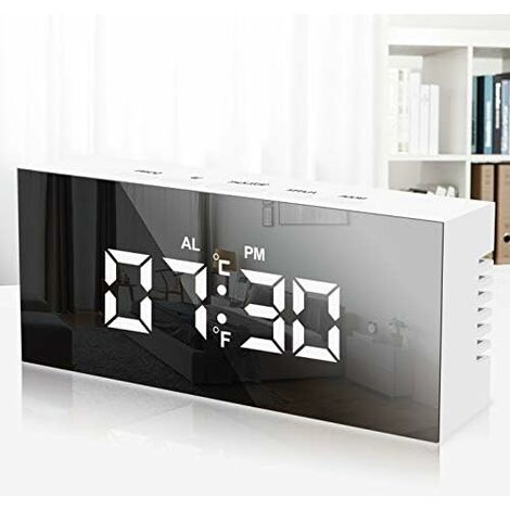LED Réveil Numérique, LED Miroir Horlogue Digitale Réveil de Chevet Réveil Matin, Lumière de Nuit Digitale Réveil avec Snooze/Port USB/Affichage Date/Luminosité Réglable, pour Maison Bureau