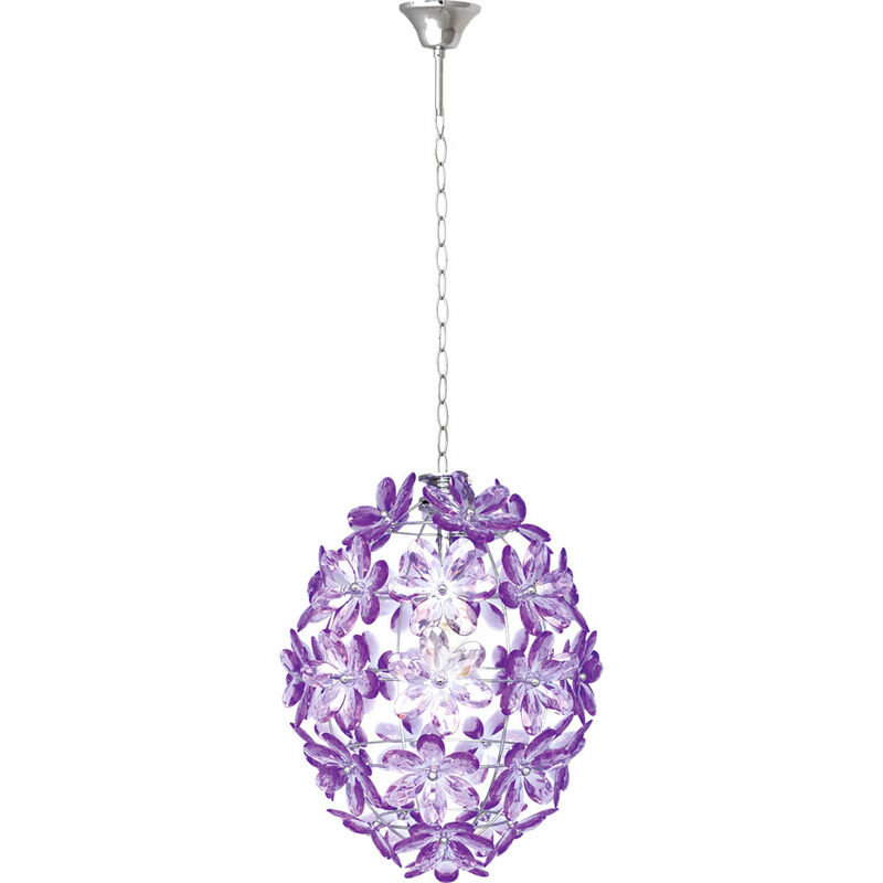 Etc-shop - Hängeleuchte im Blüten Design Pendelleuchte mit Farbwechsler dimmbare Hängelampe, Chrom lila Blüten, 1x E27 RGB LED, DMxH 34x120cm,