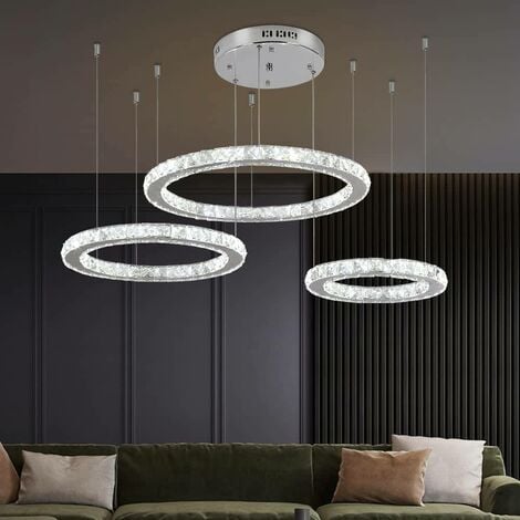 GREELUSTR LED-Ringe Kronleuchter, moderne Kristall-Pendelleuchte, drei runde Licht-Deckenleuchte für Schlafzimmer, Flur, Zuhause, kaltweiß