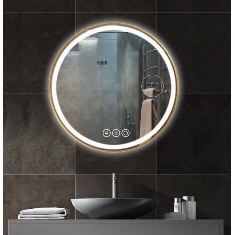 LED Rond Miroir de Salle de Bain 60cm,Miroir Lumineux avec éclairage LED Miroir Cosmétiques Mural Lumière Illumination avec Commande par Effleurement/Anti-buée - IP44 étanche（version 1.3）