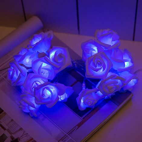 LED-Rosen-Blumen-Lichterketten Valentinstag-Dekor, batteriebetrieben für Hochzeit Home Party Geburtstag Festival Indoor Outdoor-Dekorationen (4,4 ft 50 LED, Blue Rose Blue Light)