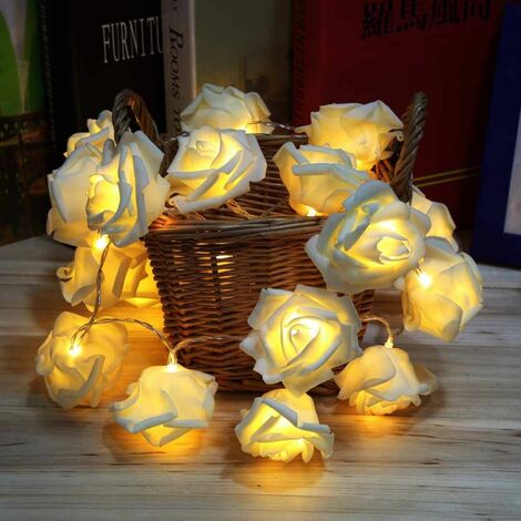 LED-Rosenblumen-Lichterketten, 20 LED-warmweiße batteriebetriebene dekorative Lichter für Geburtstagsfeier-Hochzeitsfestival