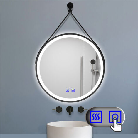 LED Rund Spiegel Badspiegel mit Beleuchtung Badezimmer Spiegel mit Beschlagfrei 3 Lichtfarbe dimmbar Speicherfunktion Wandspiegel mit Touch-Schalter und Wand-Schalter Abnehmbarer Gürtel 70x70cm