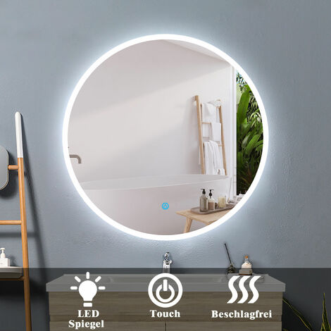 LED Rund Spiegel Badspiegel mit Beleuchtung Badspiegel Badezimmerspiegel Touch 90cm Kaltwei+Beschlagfrei