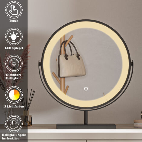 LED runde Arbeitsplatte Make-up Spiegel Touchschalter Helligkeit einstellbar Kosmetikspiegel Winkel einstellbar CE 42x50x10cm Gestell aus mattem Eisen schwarz