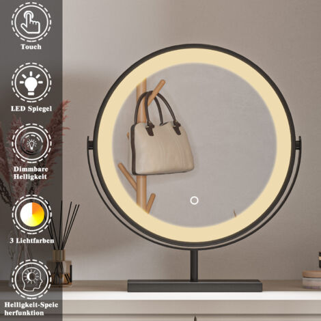 LED runde Arbeitsplatte Make-up Spiegel Touchschalter Helligkeit einstellbar Kosmetikspiegel Winkel einstellbar CE 42x50x10cm Gestell aus mattem Eisen schwarz