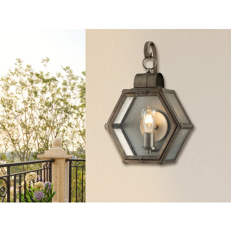 LED Rustikale Außenwand Laterne hängend sechseckig, Bronze Höhe 48cm