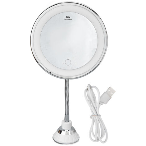 LED-Schminkspiegel, 10-fache Vergrößerung, einstellbare Helligkeit, 3 Lichtfarben, Saugnapf-Design