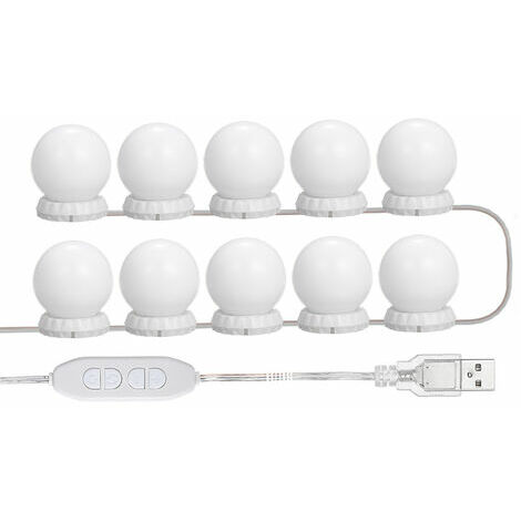 LED Schminkspiegelbeleuchtungsset, 10 dimmbare Birnen, dimmbares LED-Beleuchtungsset mit USB-Anschluss, 10 Helligkeitsstufen, 3 Farbmodi, für Schminklichter, Schminkspiegel (Spiegel nicht enthalten)